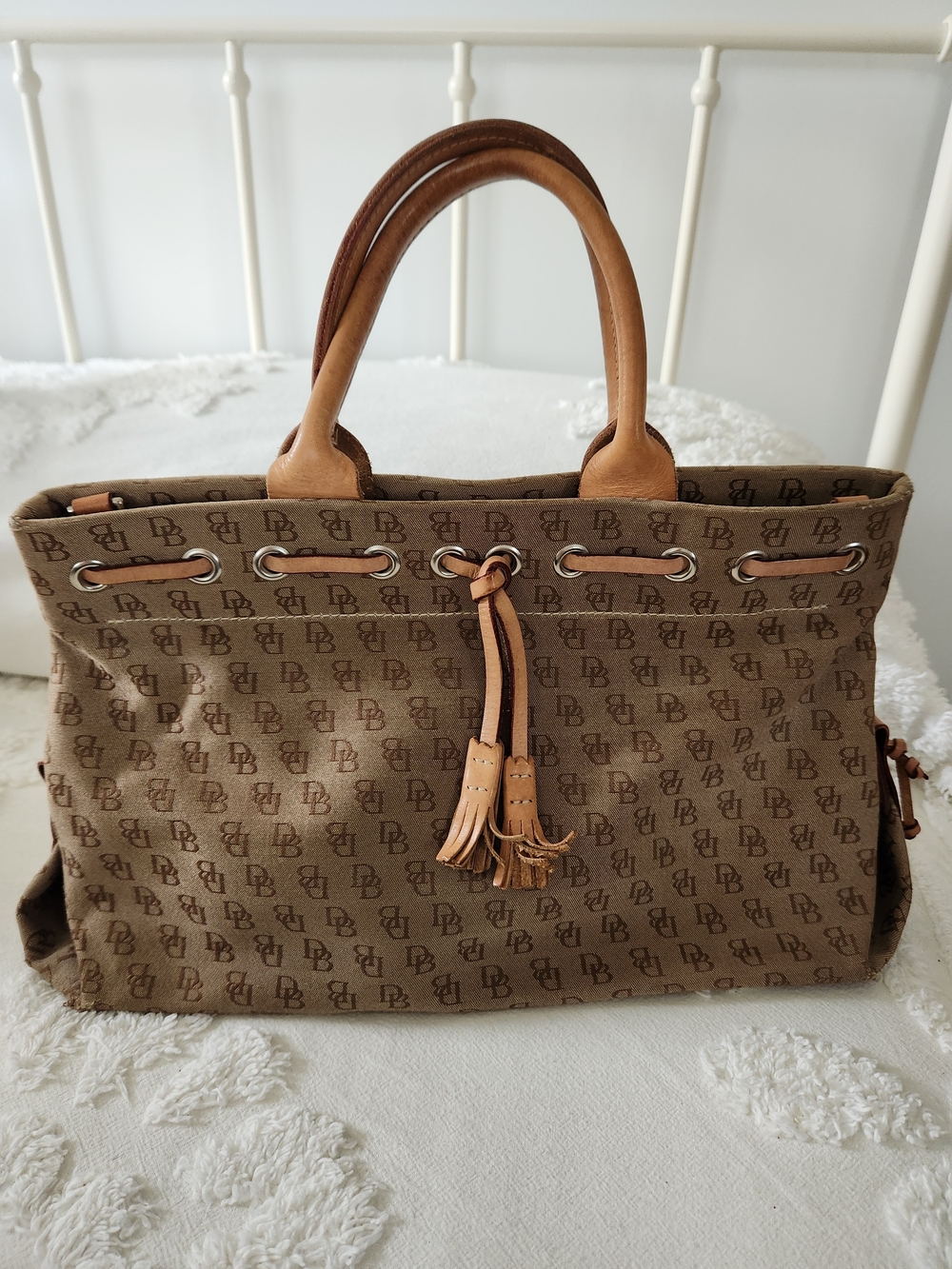 Dooney & Bourke Brown Canvas Tote with Leather Trim